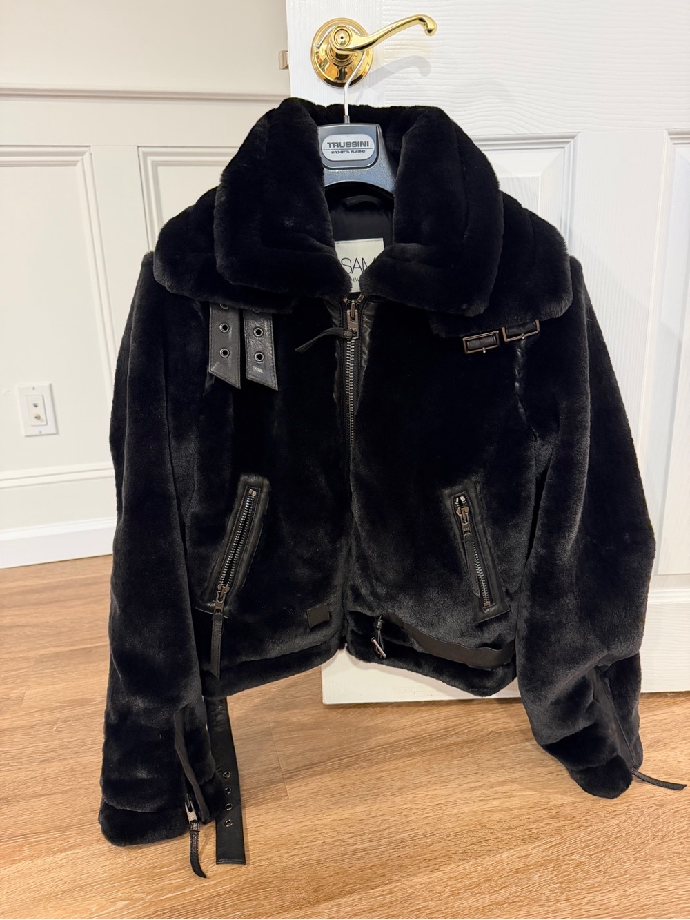 SAM. Black Plush Faux Fur Zip-Front Jacket